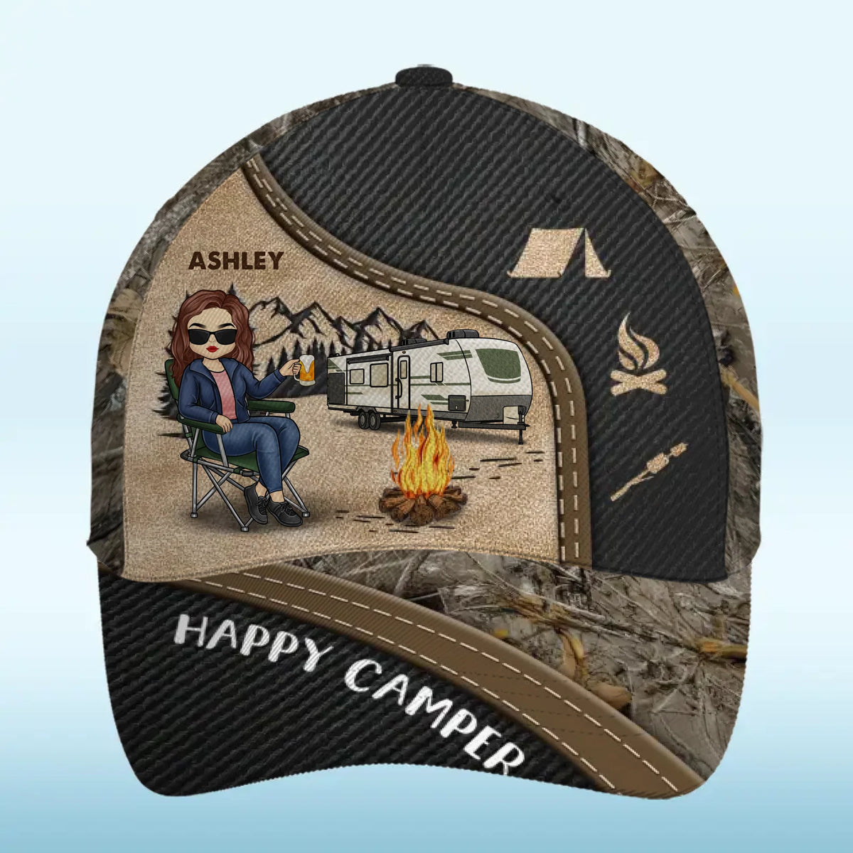 Vivez votre rêve, style campeur heureux - Chapeau de camping personnalisé, casquette classique à imprimé intégral - Cadeau pour les amateurs de camping