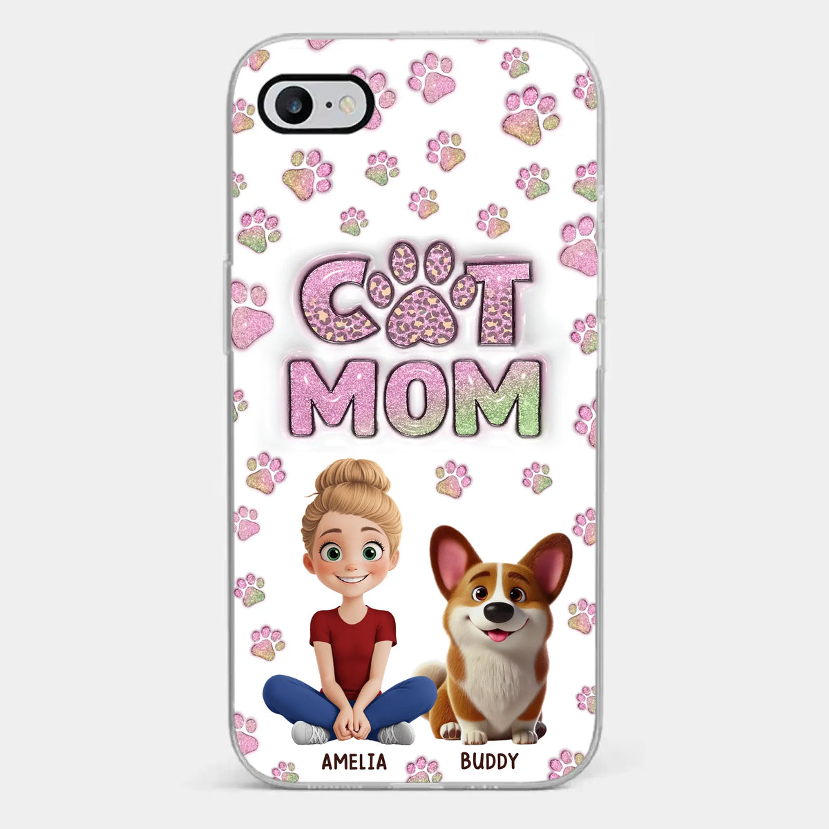 La maison est là où se trouvent les pattes - Coque de téléphone transparente personnalisée avec effet gonflé en 3D pour chien et chat - Cadeau pour les propriétaires d'animaux et les amoureux des animaux