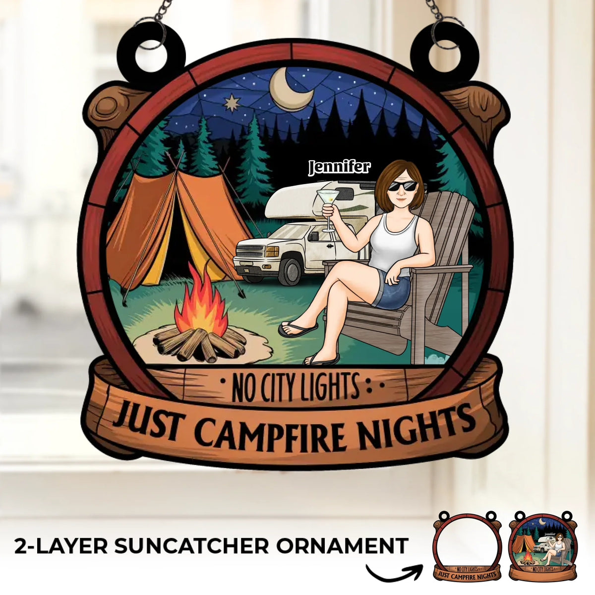 No City Lights - Décoration de fenêtre personnalisée pour camping - Cadeau idéal pour les amateurs de camping
