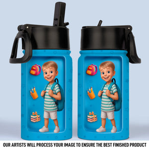 Custom Photo Kids Backpack, Water Bottle, Lunch Bag - Personalized Back To School Gifts For Kids - Hydrate For Learning And Play