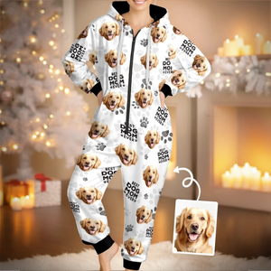 Custom Photo Adult Onesie - Personalized Christmas Birthday Gifts For Dog Cat Lovers, Dog Dad And Mom, Cat Owners - One Paw At A Time