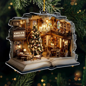 Custom Acrylic Ornament - Personalized Christmas Bookish Gifts For Book Lovers, Bookworms, Readers - Shelves Full Of Dreams And Fairy Lights