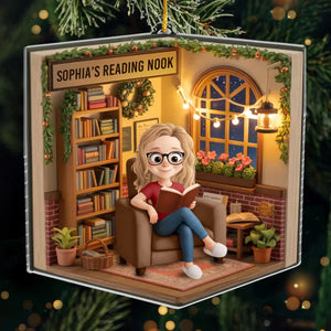 Custom Acrylic Ornament - Personalized Christmas Bookish Gifts For Book Lovers, Bookworms, Readers - This Nook Is My Happy Chapter