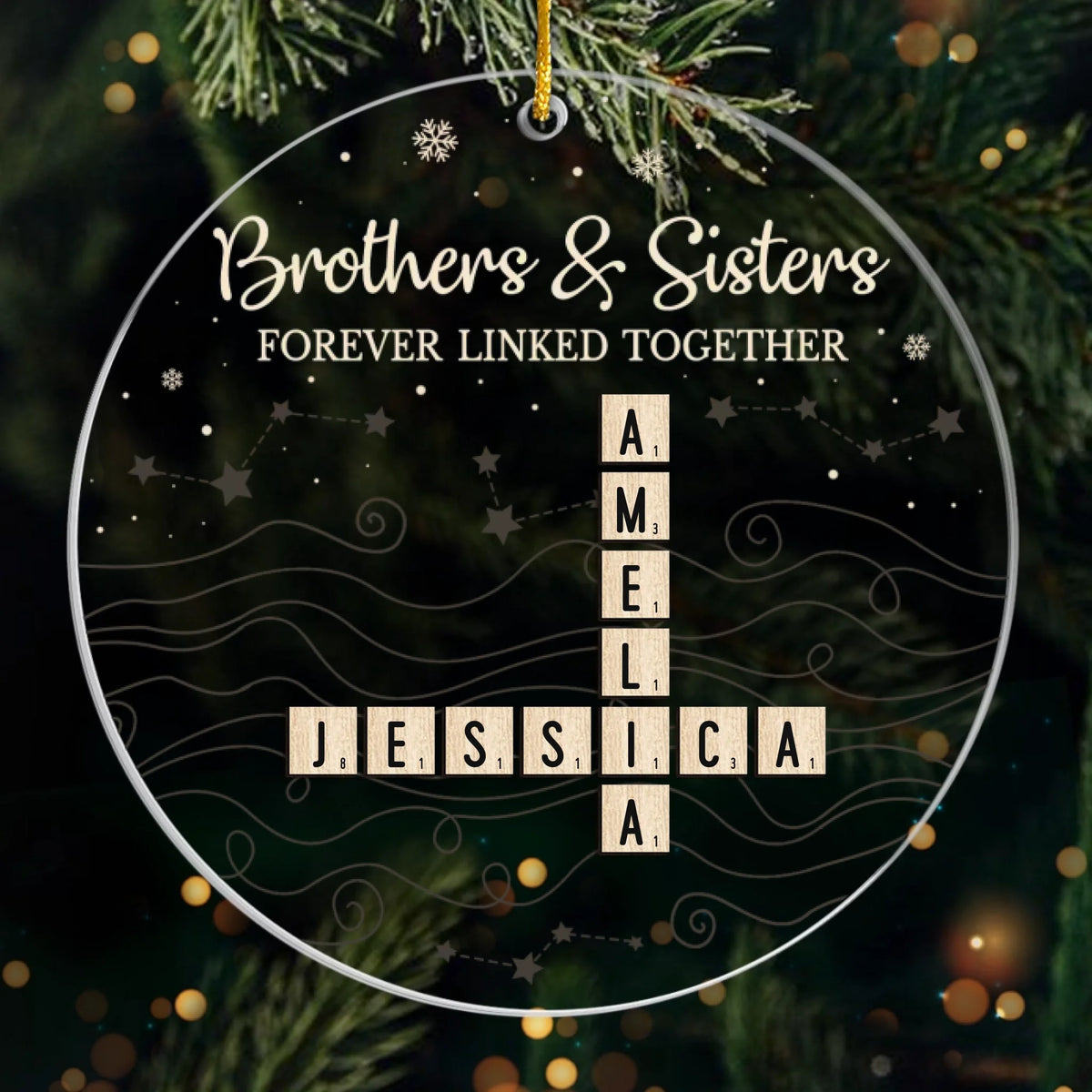 Custom Scrabble Acrylic Ornament - Personalized Christmas Birthday Gifts For Brother, Sister - Growing Side By Side Always