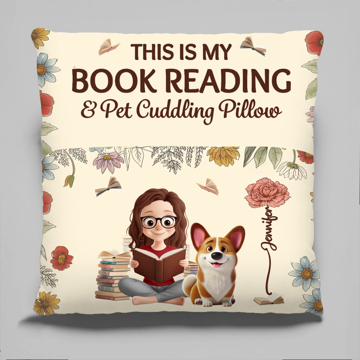 Custom Pocket Pillow - Personalized Bookish Gifts For Book Lovers, Bookworms, Readers, Dog Cat Lovers - Books With Little Paws