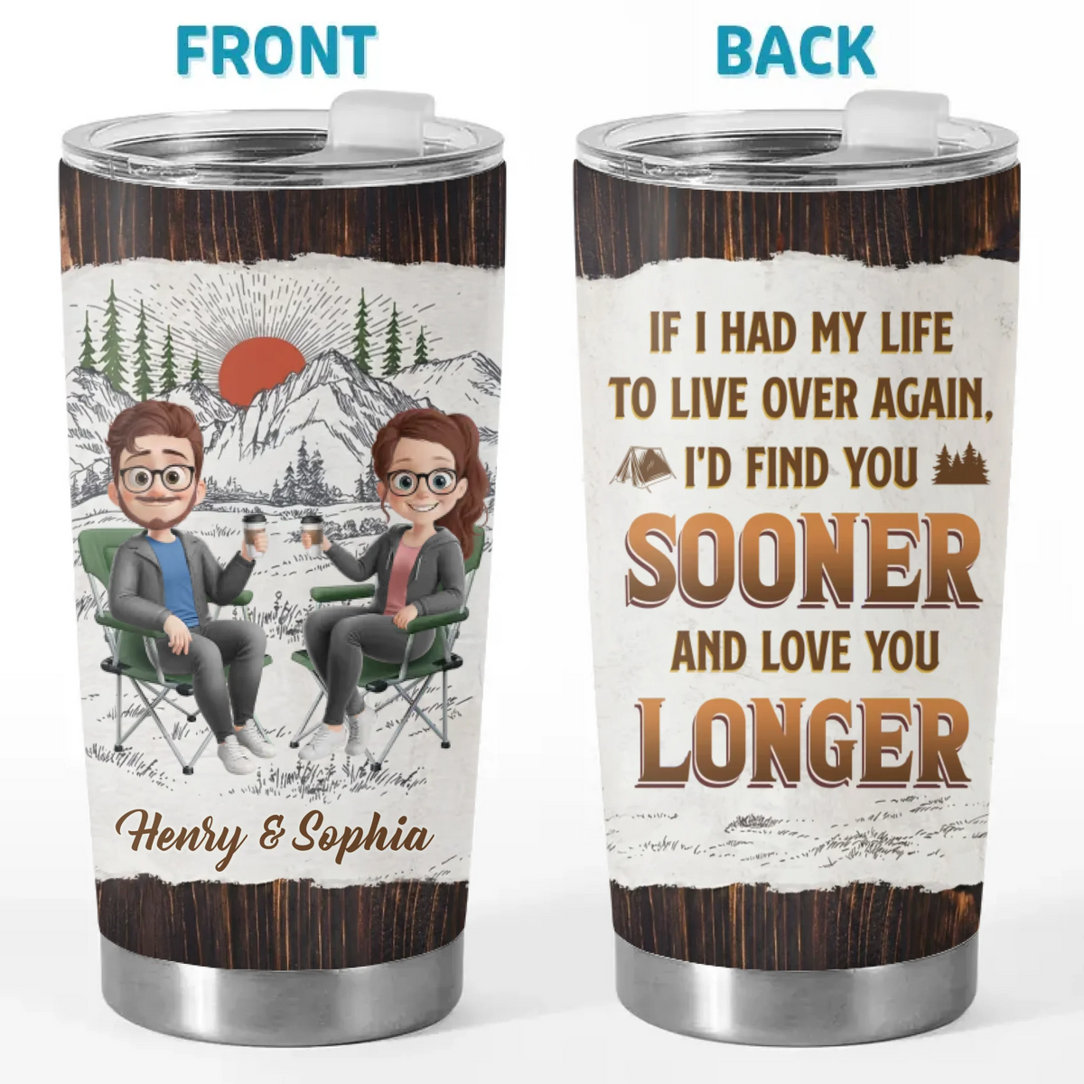 Custom Tumbler - Personalized Birthday Camping Gifts For Campers, Husband And Wife, Him And Her - Two Hearts One Campsite