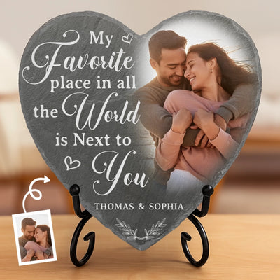 Custom Photo Heart Shaped Stone With Stand - Personalized Anniversary Wedding Gifts For Husband And Wife, Him And Her - Next To You
