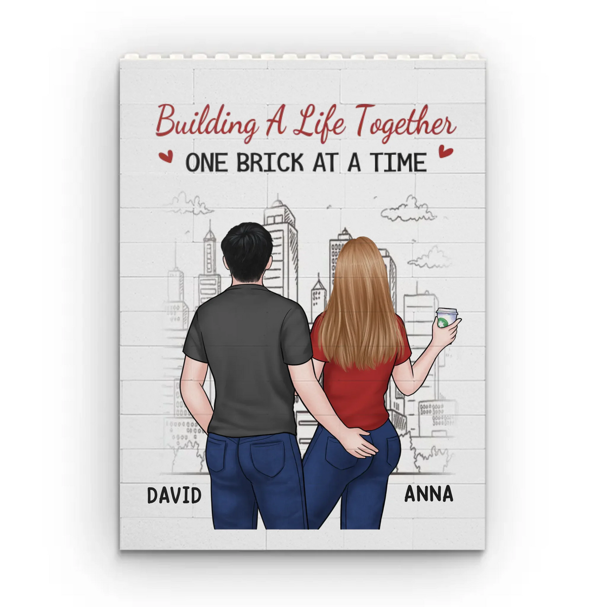 Custom Vertical Rectangle Shaped Building Brick Blocks - Personalized Anniversary Wedding Gifts For Husband And Wife, Him And Her - Love Lives In Our Steps