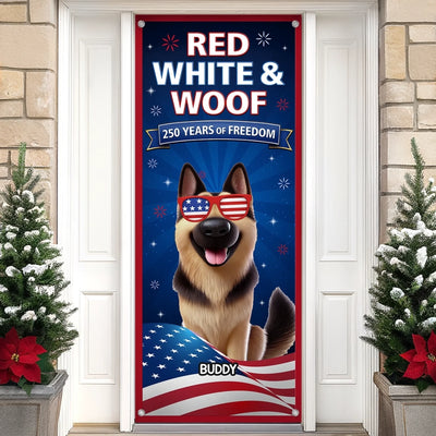 Custom Door Cover - Personalized 4th Of July Gifts  For Dog Lovers, Dog Dad And Mom - Land Of The Free