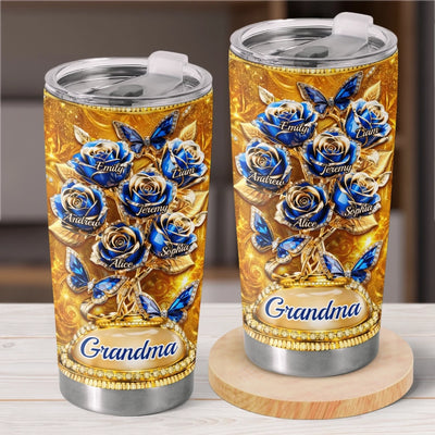Custom Rose Tumbler - Personalized Mother's Day Birthday Gifts For Mom, Grandma - Golden Love, Golden Mom