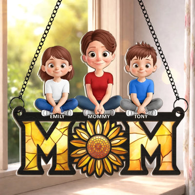Custom Window Hanging Suncatcher Ornament - Personalized Mother's Day Birthday Gifts For Mom, Grandma - Sunflower Love, Forever