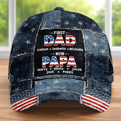 Custom Hat, All Over Print Classic Cap - Personalized Father's Day Birthday Gifts For Dad, Grandpa - First A Dad, Now A Blessed Grandpa
