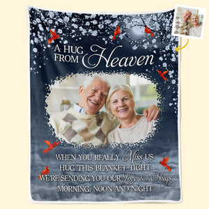 Custom Photo I'm Sending You My Hug From Heaven - Memorial Personalized Custom Blanket - Christmas Gift, Sympathy Gift For Family Members