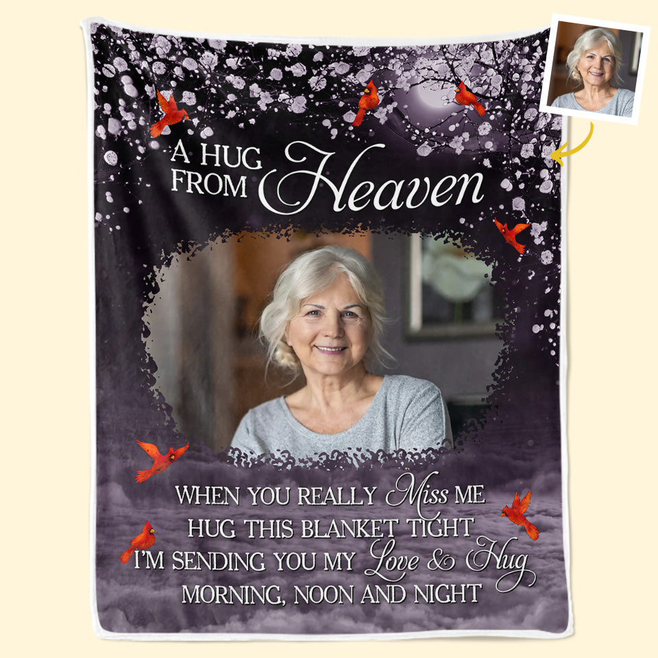 Custom Photo I'm Sending You My Hug - Memorial Personalized Custom Blanket - Christmas Gift, Sympathy Gift For Family Members