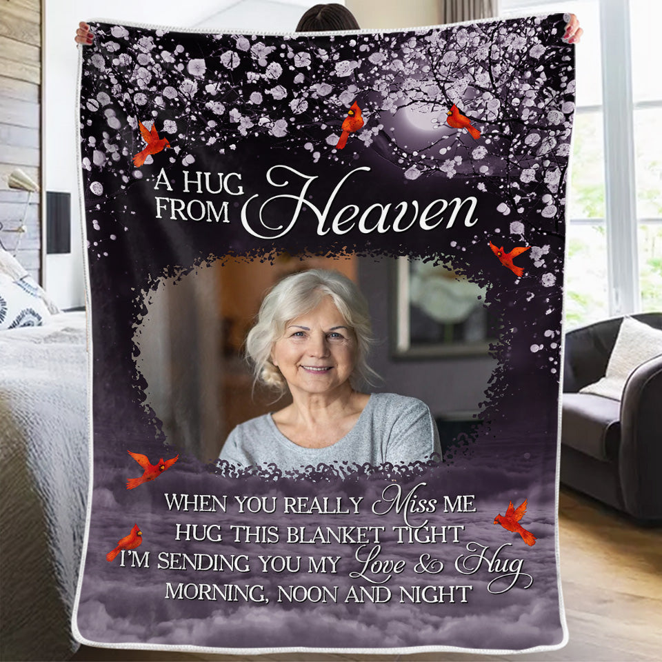 Custom Photo I'm Sending You My Hug - Memorial Personalized Custom Blanket - Christmas Gift, Sympathy Gift For Family Members