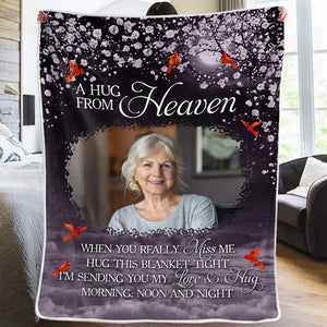 Custom Photo I'm Sending You My Hug - Memorial Personalized Custom Blanket - Christmas Gift, Sympathy Gift For Family Members
