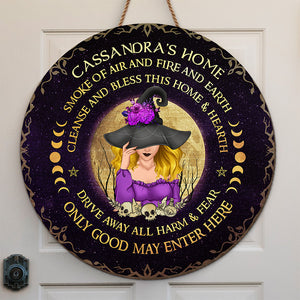 Drive Away All Harm And Fear - Personalized Custom Round Shaped Home Decor Witch Wood Sign - Halloween Gift For Witches, Yourself