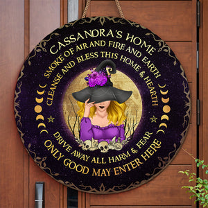Drive Away All Harm And Fear - Personalized Custom Round Shaped Home Decor Witch Wood Sign - Halloween Gift For Witches, Yourself