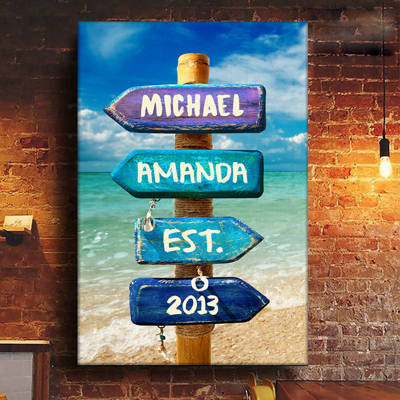 Love You To The Beach And Back - Couple Personalized Custom Vertical Canvas - Gift For Husband Wife, Anniversary