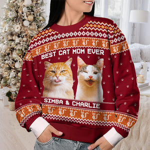 Custom Photo Born To Be A Cat Mom - Cat Personalized Custom Ugly Sweatshirt - Unisex Wool Jumper - Christmas Gift For Pet Owners, Pet Lovers