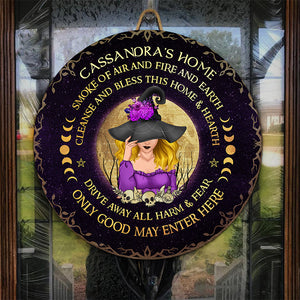 Drive Away All Harm And Fear - Personalized Custom Round Shaped Home Decor Witch Wood Sign - Halloween Gift For Witches, Yourself