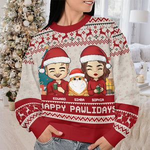 Season's Greetings From Furry Family - Dog & Cat Personalized Custom Ugly Sweatshirt - Unisex Wool Jumper - Christmas Gift For Husband Wife, Pet Owners, Pet Lovers