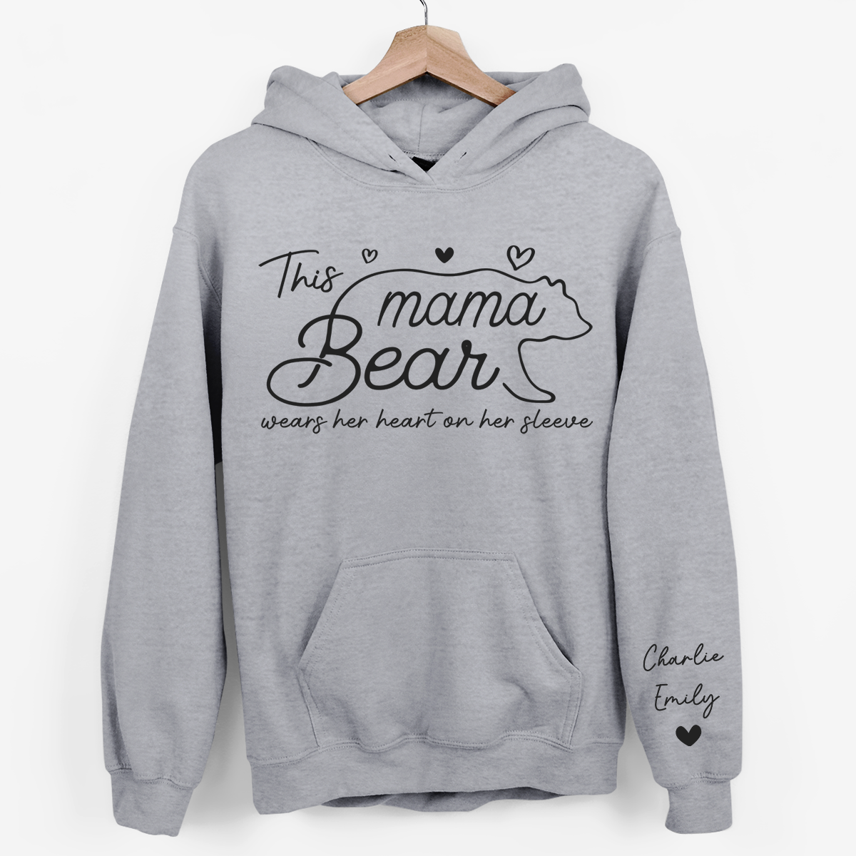 This Mama Bear Wears Her Heart On Her Sleeve - Family Personalized Custom Unisex Sweatshirt With Design On Sleeve - Gift For Mom