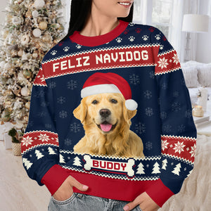 Custom Photo We Wish You A Merry Woofmas - Dog Personalized Custom Ugly Sweatshirt - Unisex Wool Jumper - Christmas Gift For Pet Owners, Pet Lovers