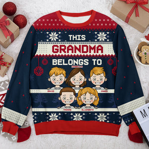 This Grandma Belongs To - Personalized Custom Unisex Ugly Christmas Sweatshirt, Wool Sweatshirt, All-Over-Print Sweatshirt -  Gift For Grandma, Grandparents, Christmas Gift