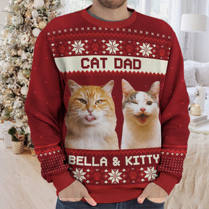 Custom Photo Born To Be A Cat Dad - Cat Personalized Custom Ugly Sweatshirt - Unisex Wool Jumper - Christmas Gift For Pet Owners, Pet Lovers