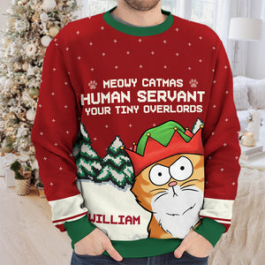 Meowy Catmas Human Servant - Cat Personalized Custom Ugly Sweatshirt - Unisex Wool Jumper - Christmas Gift For Pet Owners, Pet Lovers