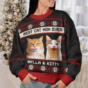 Custom Photo Born To Be A Cat Dad - Cat Personalized Custom Ugly Sweatshirt - Unisex Wool Jumper - Christmas Gift For Pet Owners, Pet Lovers