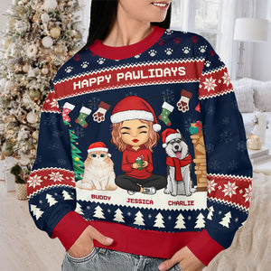 Have A Pawesome Christmas - Dog & Cat Personalized Custom Ugly Sweatshirt - Unisex Wool Jumper - Christmas Gift For Pet Owners, Pet Lovers