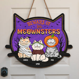 Beware Of Cute Little Meownsters - Cat Personalized Custom Shaped Home Decor Wood Sign - Halloween Gift For Pet Owners, Pet Lovers