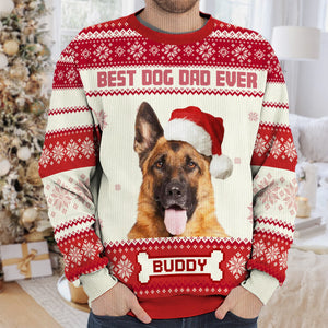 Custom Photo World's Best Dog Mom - Dog Personalized Custom Ugly Sweatshirt - Unisex Wool Jumper - Christmas Gift For Pet Owners, Pet Lovers