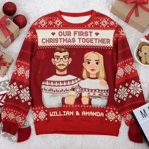 Our First Christmas Together - Couple Personalized Custom Ugly Sweatshirt - Unisex Wool Jumper - Christmas Gift For Husband Wife, Anniversary