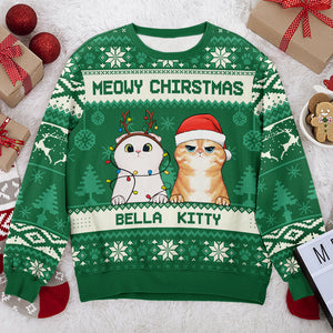 Have A Meowy Christmas - Cat Personalized Custom Ugly Sweatshirt - Unisex Wool Jumper - Christmas Gift For Pet Owners, Pet Lovers
