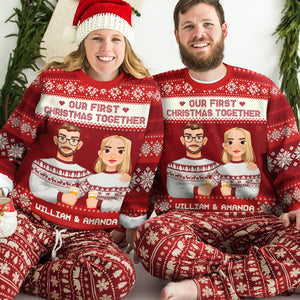 Our First Christmas Together - Couple Personalized Custom Ugly Sweatshirt - Unisex Wool Jumper - Christmas Gift For Husband Wife, Anniversary