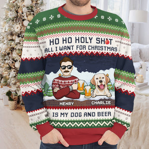 All I Want For Christmas Is My Dog & Beer - Dog Personalized Custom Ugly Sweatshirt - Unisex Wool Jumper - Christmas Gift For Pet Owners, Pet Lovers