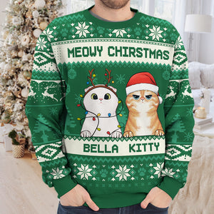 Have A Meowy Christmas - Cat Personalized Custom Ugly Sweatshirt - Unisex Wool Jumper - Christmas Gift For Pet Owners, Pet Lovers