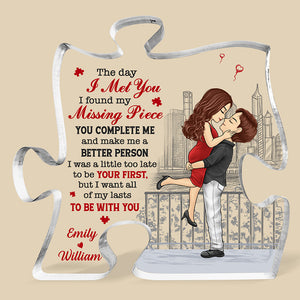 You Complete Me And Make Me A Better Person - Couple Personalized Custom Puzzle Shaped Acrylic Plaque - Gift For Husband Wife, Anniversary