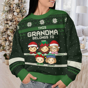 I Belong To These Cute Kids - Family Personalized Custom Ugly Sweatshirt - Unisex Wool Jumper - Christmas Gift For Grandma, Grandpa