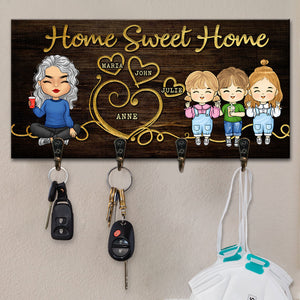 Home Sweet Home Single Parent With Kids & Pets - Personalized Custom Key Hanger, Key Holder - Gift For Family, Gift For Pet Lovers