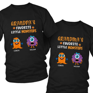 Grandma Grandpa's Favorite Little Monsters - Personalized Matching Couple T-Shirt - Gift For Couple, Husband Wife, Grandparents, Halloween Gift