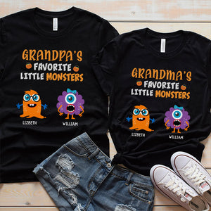 Grandma Grandpa's Favorite Little Monsters - Personalized Matching Couple T-Shirt - Gift For Couple, Husband Wife, Grandparents, Halloween Gift