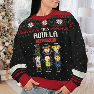 This Grandma Belongs To - Family Personalized Custom Ugly Sweatshirt - Unisex Wool Jumper - Christmas Gift For Grandma, Grandparents