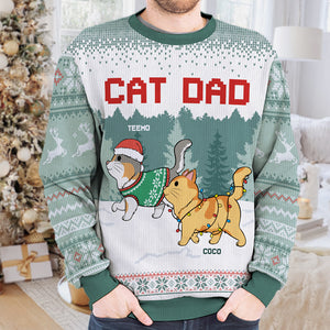 Cat Mom Cat Dad - Cat Personalized Custom Ugly Sweatshirt - Unisex Wool Jumper - Christmas Gift For Pet Owners, Pet Lovers