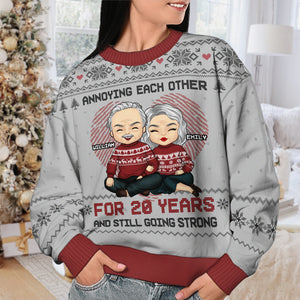 Annoying Couple For Years - Personalized Custom Unisex Ugly Christmas Sweatshirt, Wool Sweatshirt, All-Over-Print Sweatshirt - Gift For Couple, Husband Wife, Anniversary, Engagement, Wedding, Marriage Gift, Christmas Gift