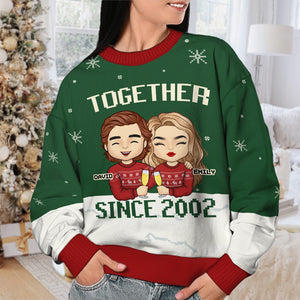 Together Since - Personalized Custom Unisex Wool Ugly Christmas Sweatshirt, All-Over-Print Sweatshirt - Gift For Couple, Husband Wife, Anniversary, Engagement, Wedding, Marriage Gift, Christmas Gift