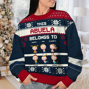 This Grandma Belongs To These Awesome Kids - Family Personalized Custom Ugly Sweatshirt - Unisex Wool Jumper - Christmas Gift For Grandma, Grandparents